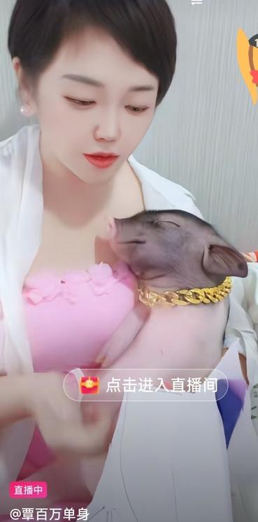某些女人有多变态
抖音上有个女的一天到晚抱着一头猪搞直播，她与那头猪比自己的孩子