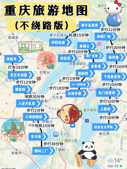 重庆旅游路线‼️本地人的手绘地图（附攻略）