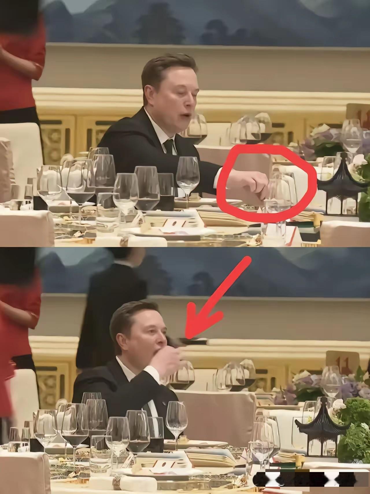 马斯克在昨晚中美欢迎晚宴上太接地气，真的就是一个人在吃喝。身家8275亿美元的马
