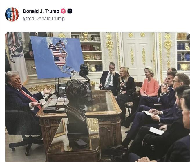 可能觉得无聊，特朗普又恶心欧洲了。又发了一遍他让欧洲领导人在白宫坐小板凳的照片，