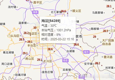 今天15点16分，北京海淀气温达到了30℃，这是海淀1959年有完整观测以来，首