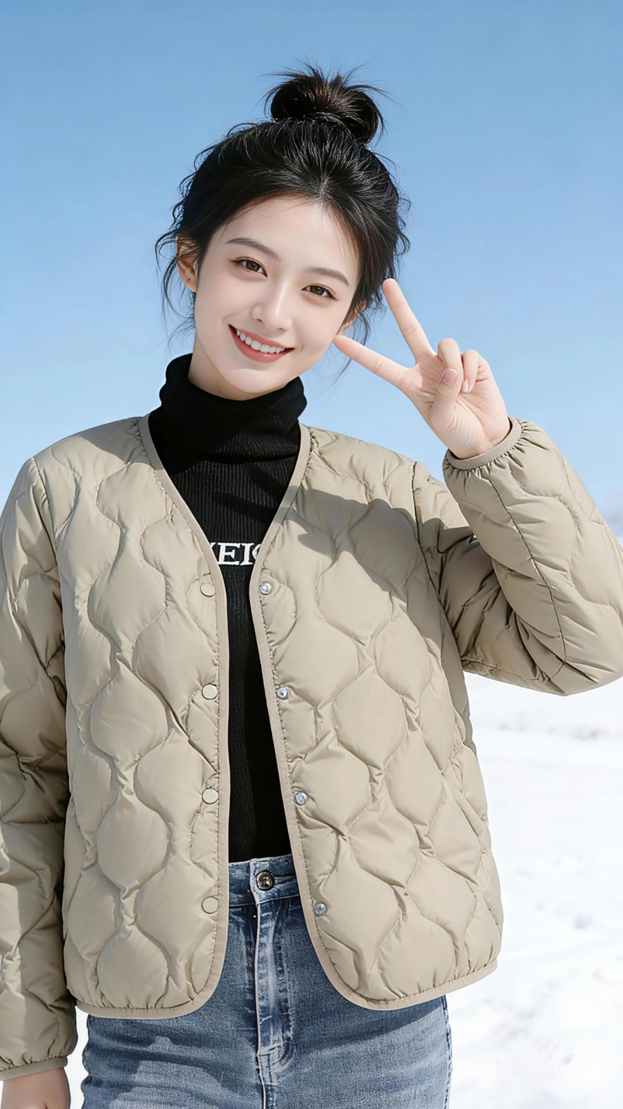 雪上暖棕
 
雪是铺天盖地的白，天是一望无际的蓝，而她像一株从冬日里长出的树，穿