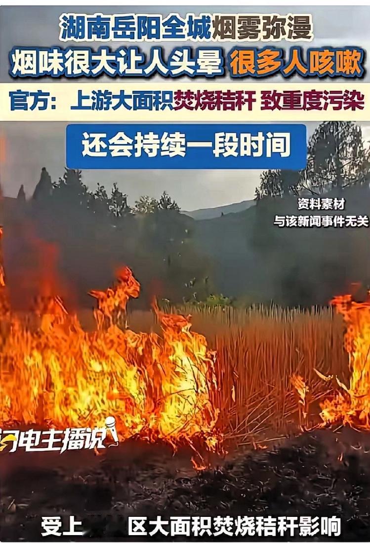 湖南岳阳这两天被烟雾裹住了！
全是大面积烧秸秆弄的，
好多人说闻着头晕还忍不住咳
