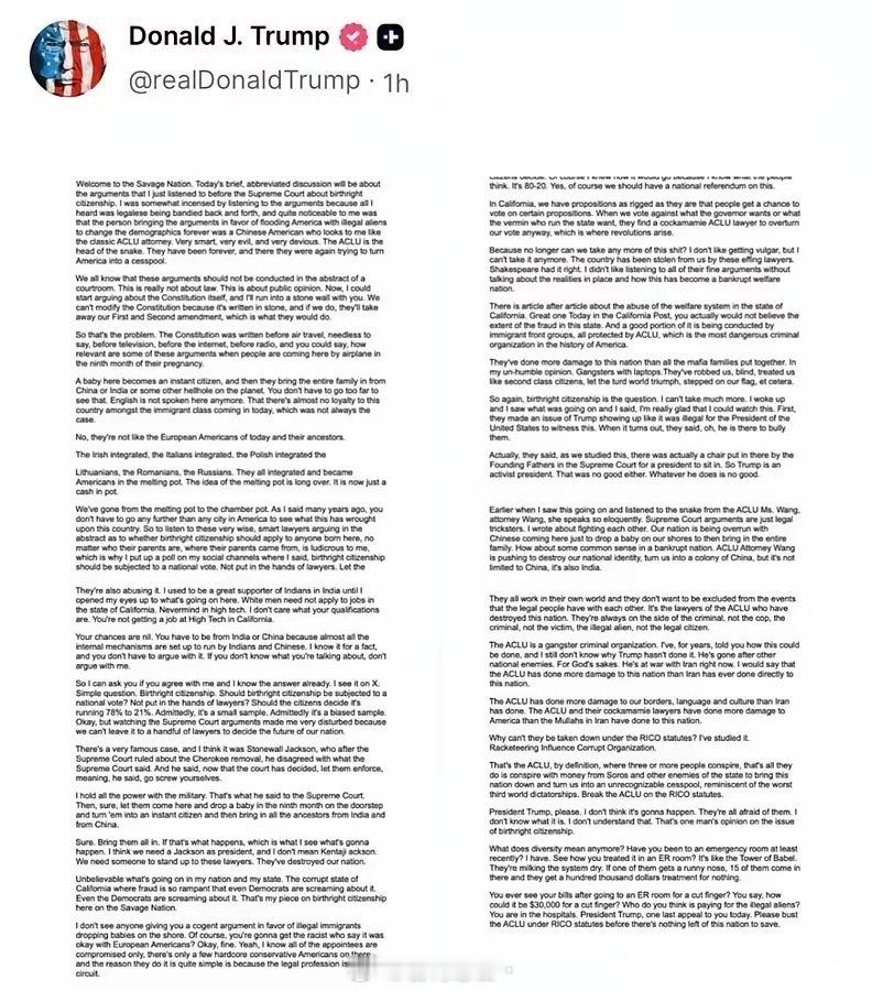 美国华裔民主党议员刘云飞昨天发帖子反击特朗普，特朗普在他的社交帖子中羞辱了所有在