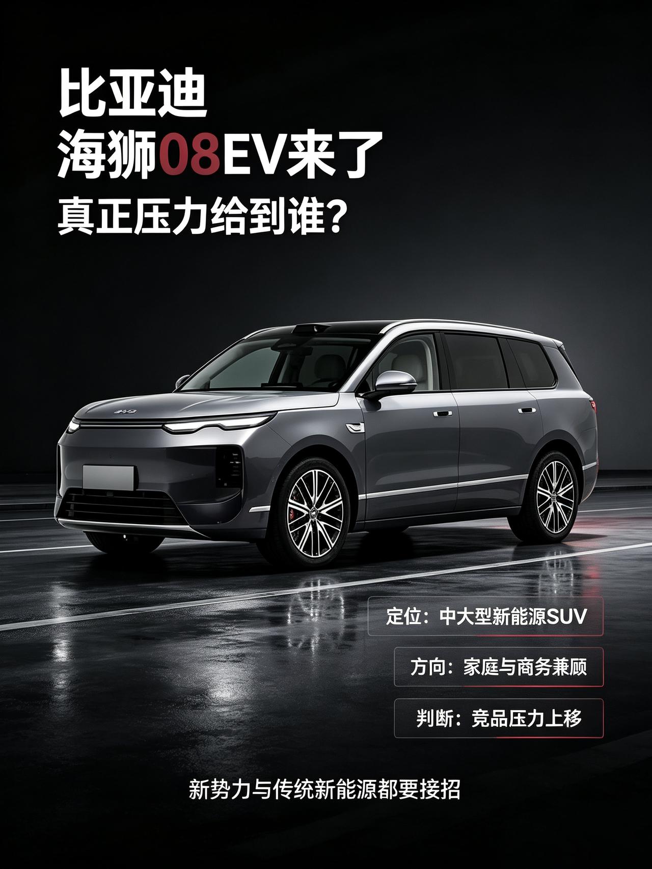 最近比亚迪海狮08EV正式亮相，定位中大型新能源SUV，直接把家庭和商务场景都兼