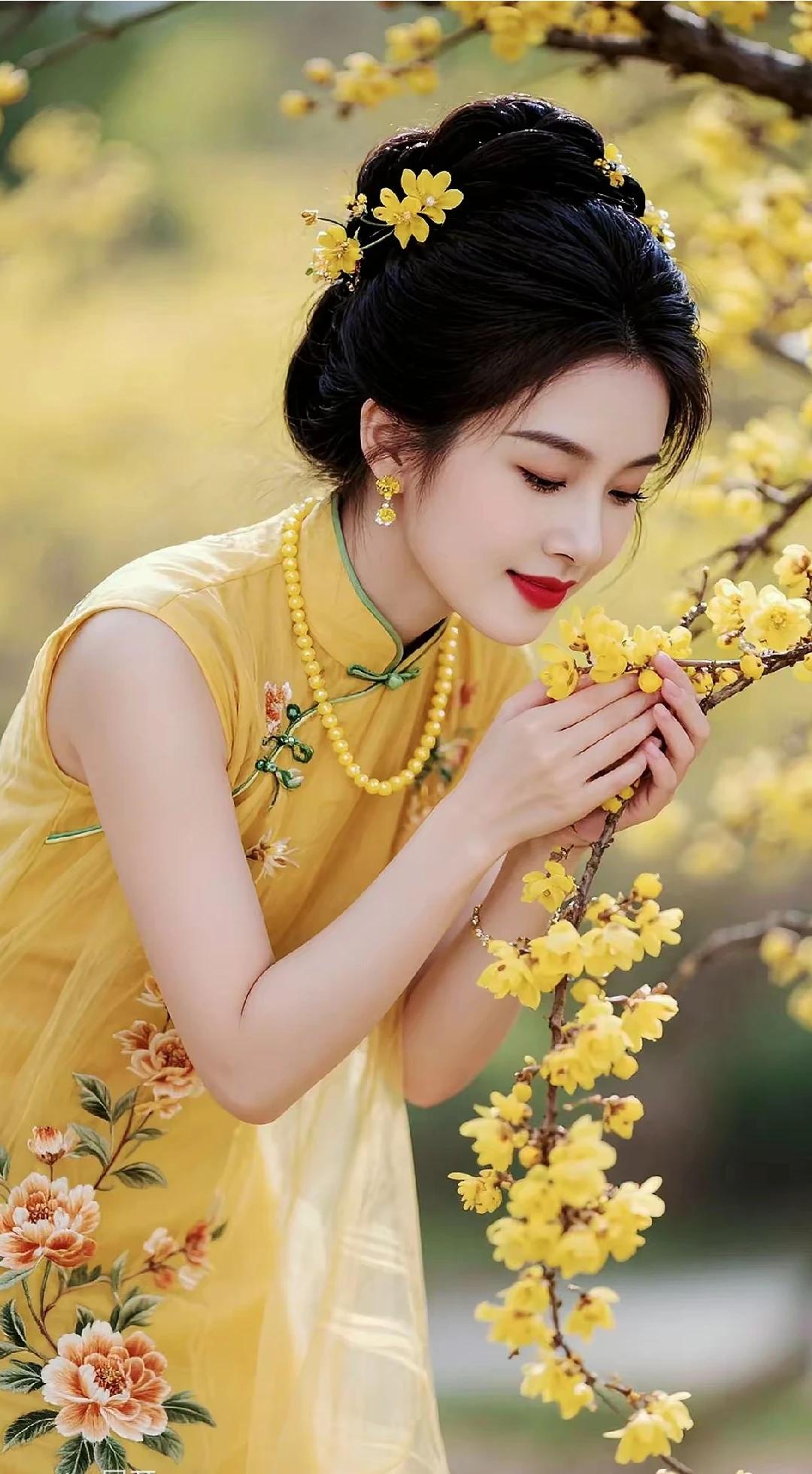 红衣曳影立芳丛，
一笑嫣然醉晚风。
再顾销魂牵梦绕，
心有灵犀同频振。