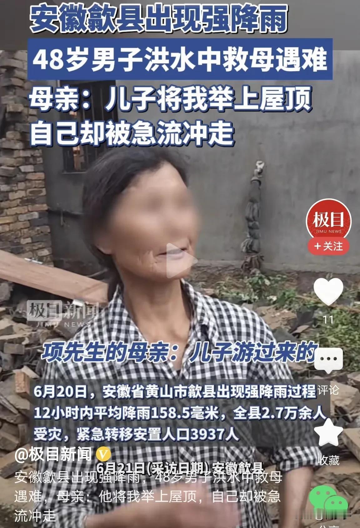 母亲被洪水困在猪舍，儿子不顾个人安危，毅然决定冒险去救母。然而，在救援过程中，儿