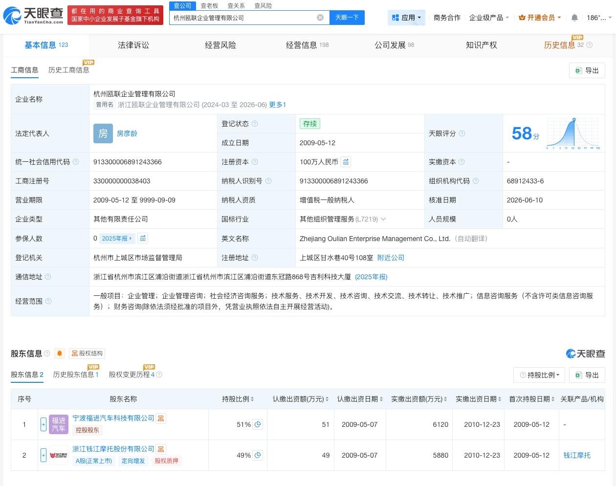 钱江摩托旗下企管公司减资至100万

天眼查App显示，近日，杭州瓯联企业管理有