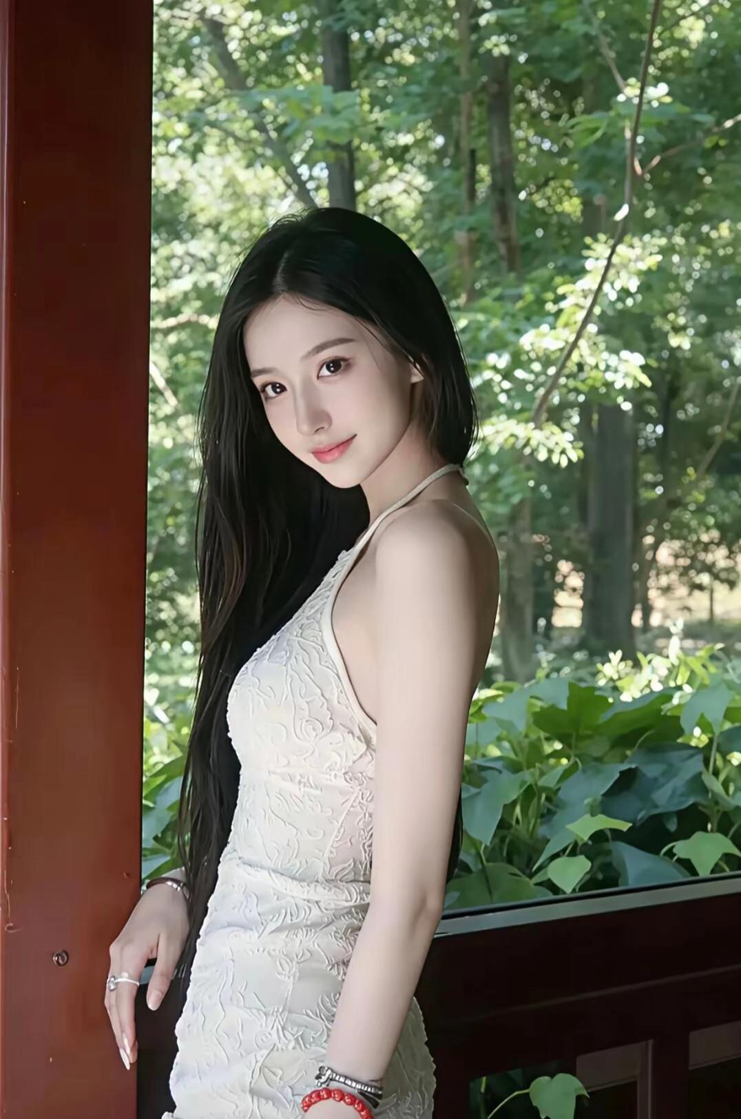 画面整体氛围
这组照片以林间木窗为场景，绿意葱茏的树林作背景，阳光透过枝叶洒落，