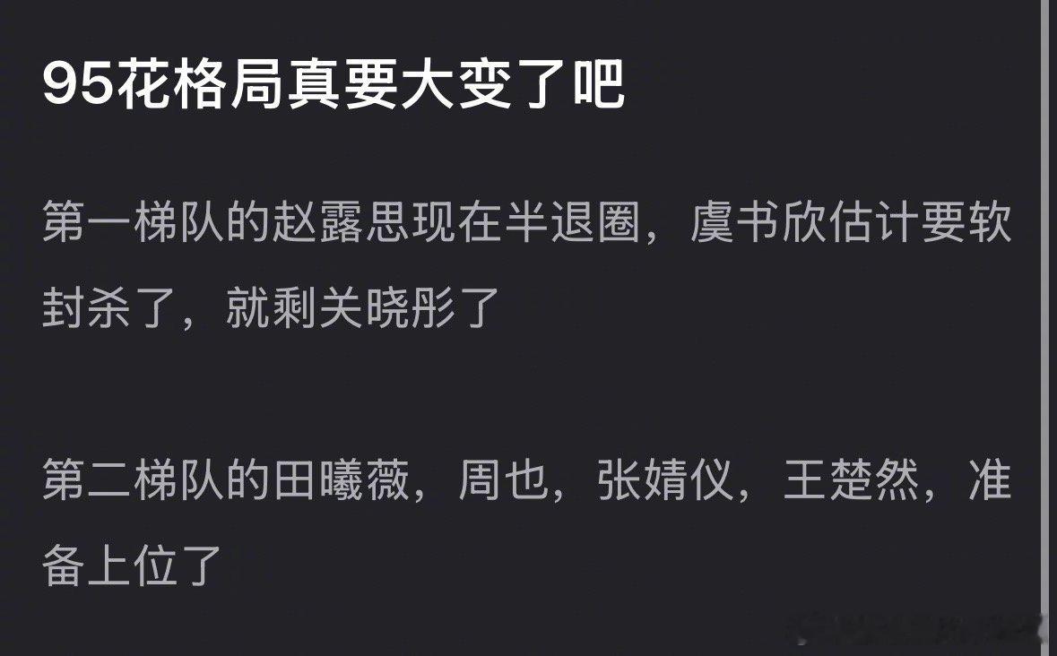 95🌸格局大变，田曦薇，周也，张婧仪，王楚然谁能上位？虞书欣家人相关事件应成立