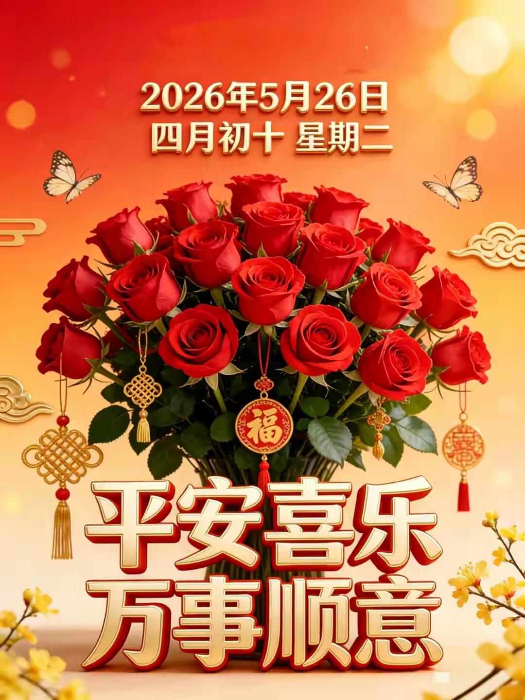 5.26日🌹🍎🍎早安♥️😄🌹
愿我们：朝夕皆安，万事顺遂！福运岁岁相伴