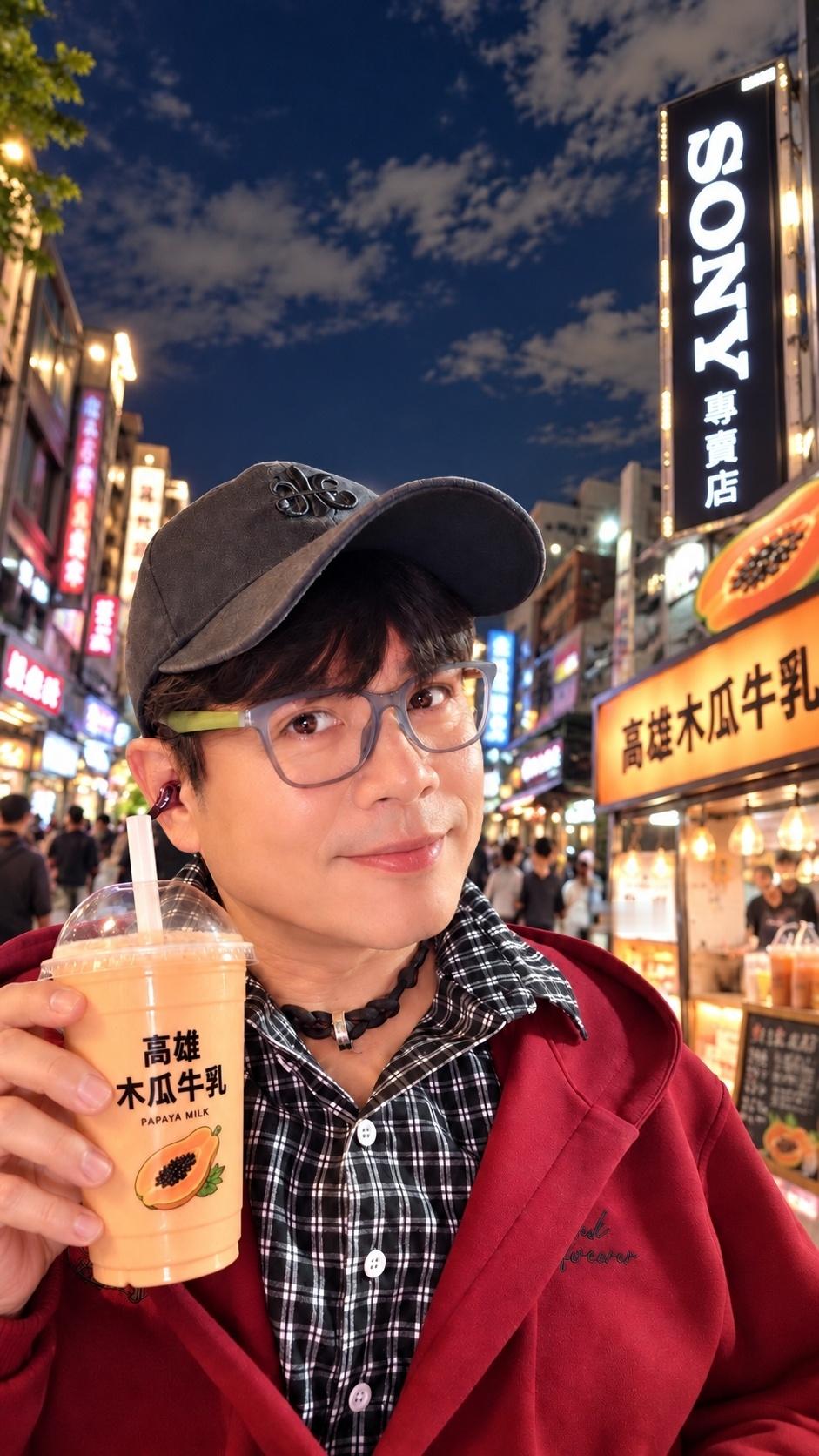 今晚的風很舒服，騎著電動車隨意去逛逛夜市。沒想吃太多，就挑了一杯木瓜牛奶，簡簡單