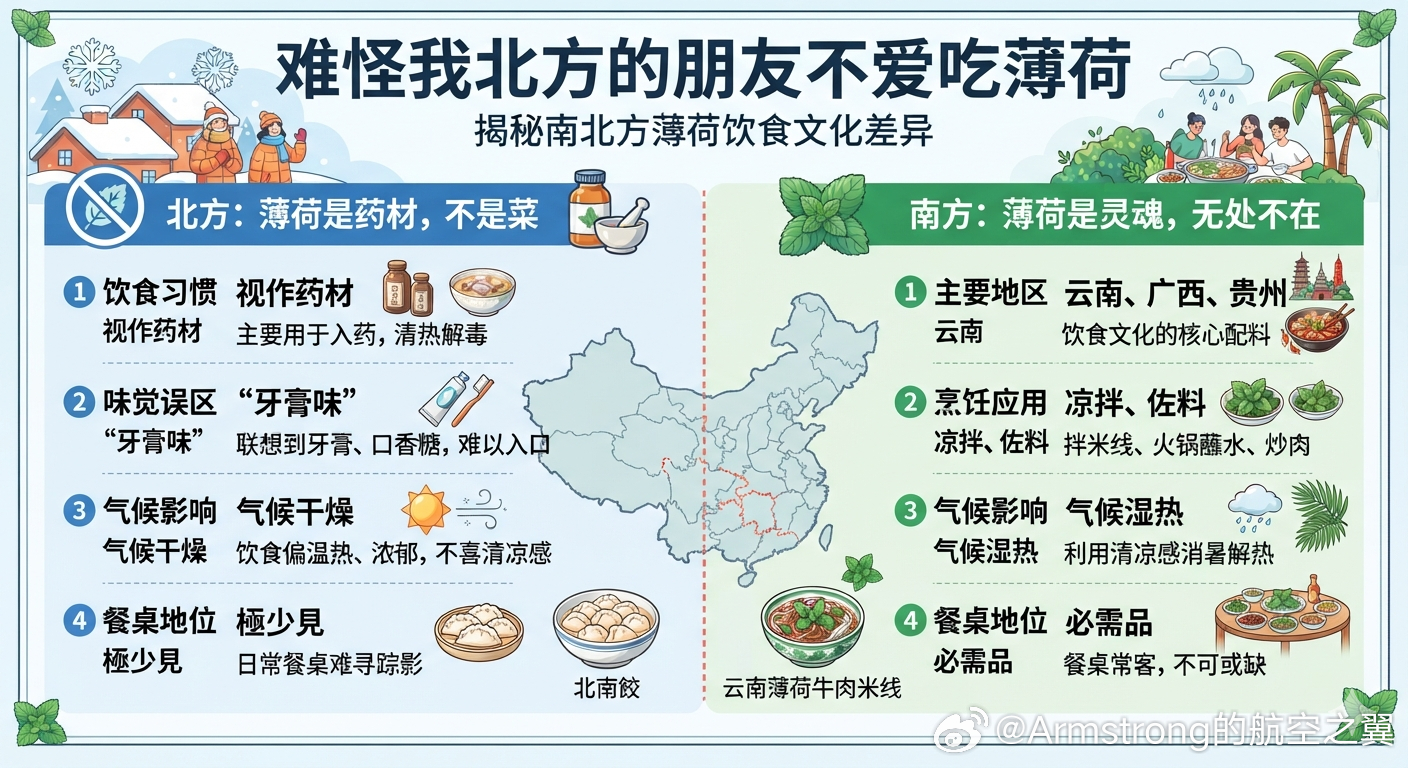 难怪我北方的朋友不爱吃薄荷 在北方大部分地区，薄荷主要被当作中药材，用来清热解毒