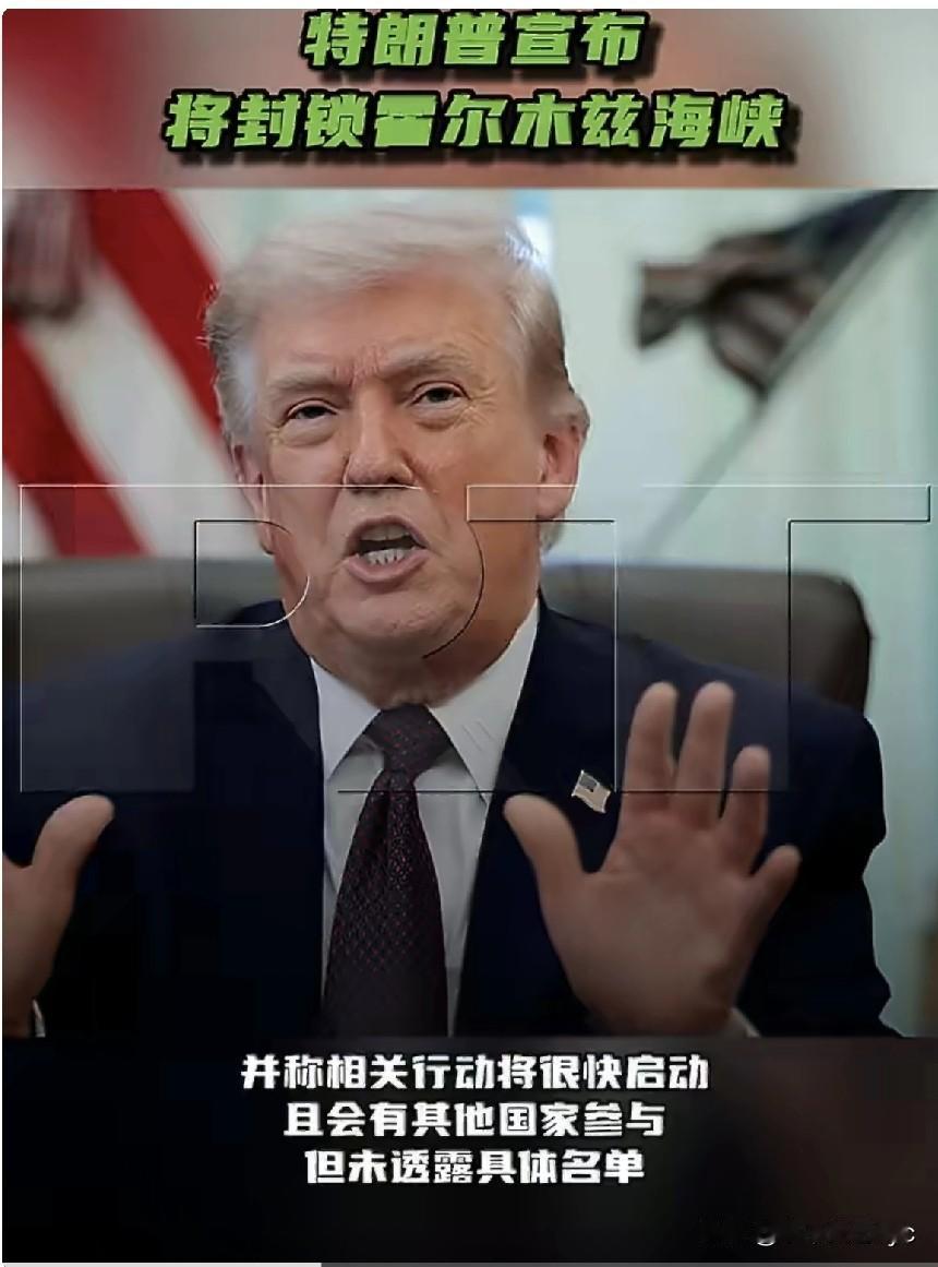 4月12日，美国总统特朗普表示，美国将开始拦截所有试图通过霍尔木兹海峡的船只，并