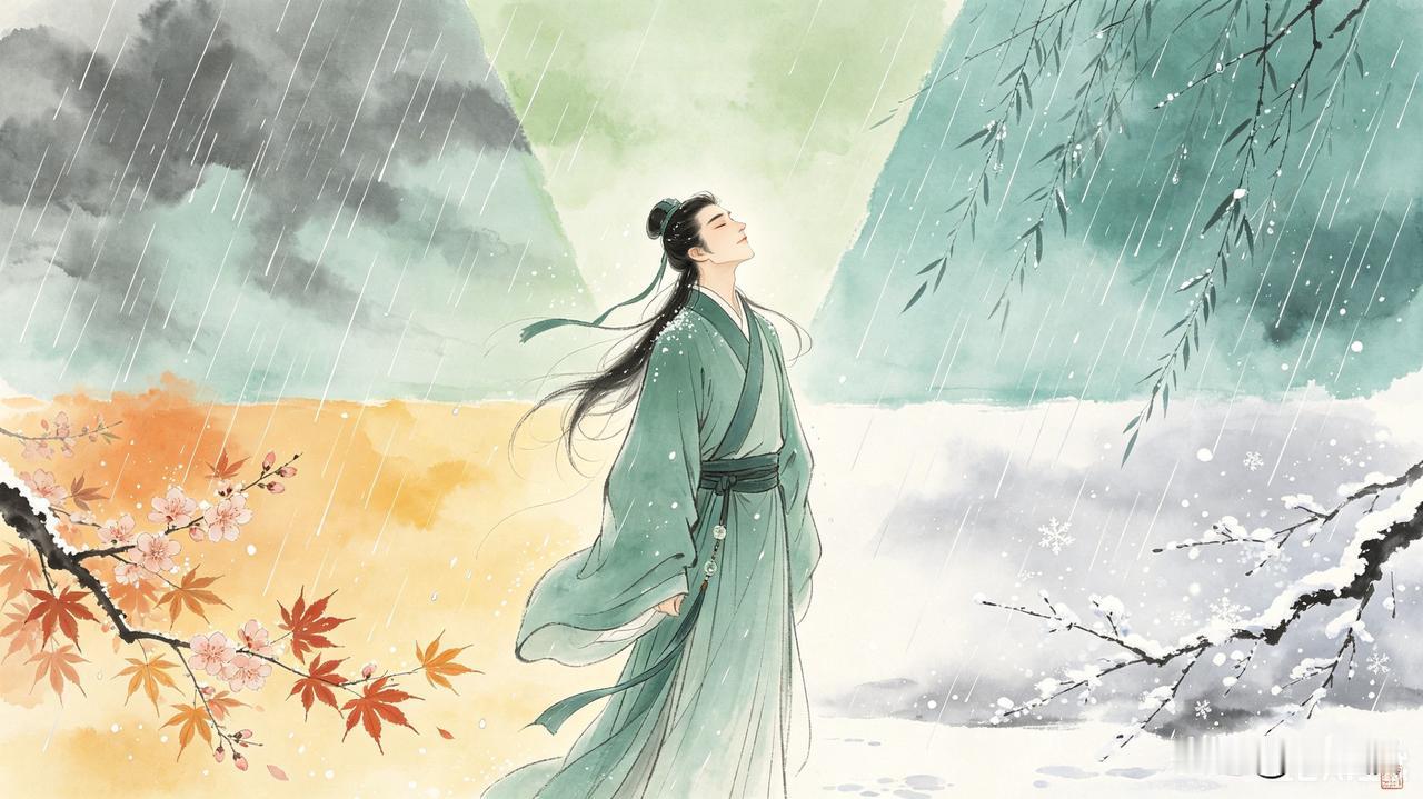 上联：淋春夏秋冬雨
下联：沐东西南北风