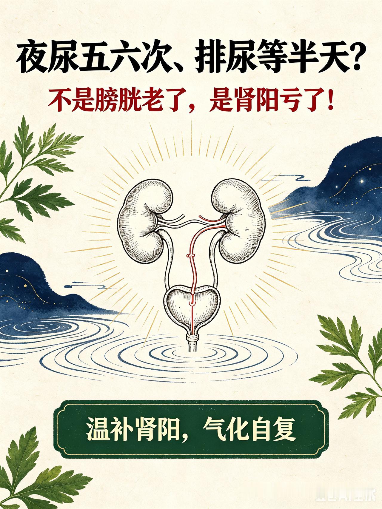 夜尿五六次、排尿等半天？不是膀胱老了，是肾阳亏了！五味药小方，温肾化瘀通水道
中