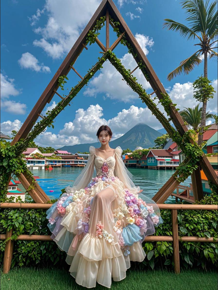 AI湖畔礼服少女 原来ai写真可以这么美 人生总得有一套ai写真吧 谁...