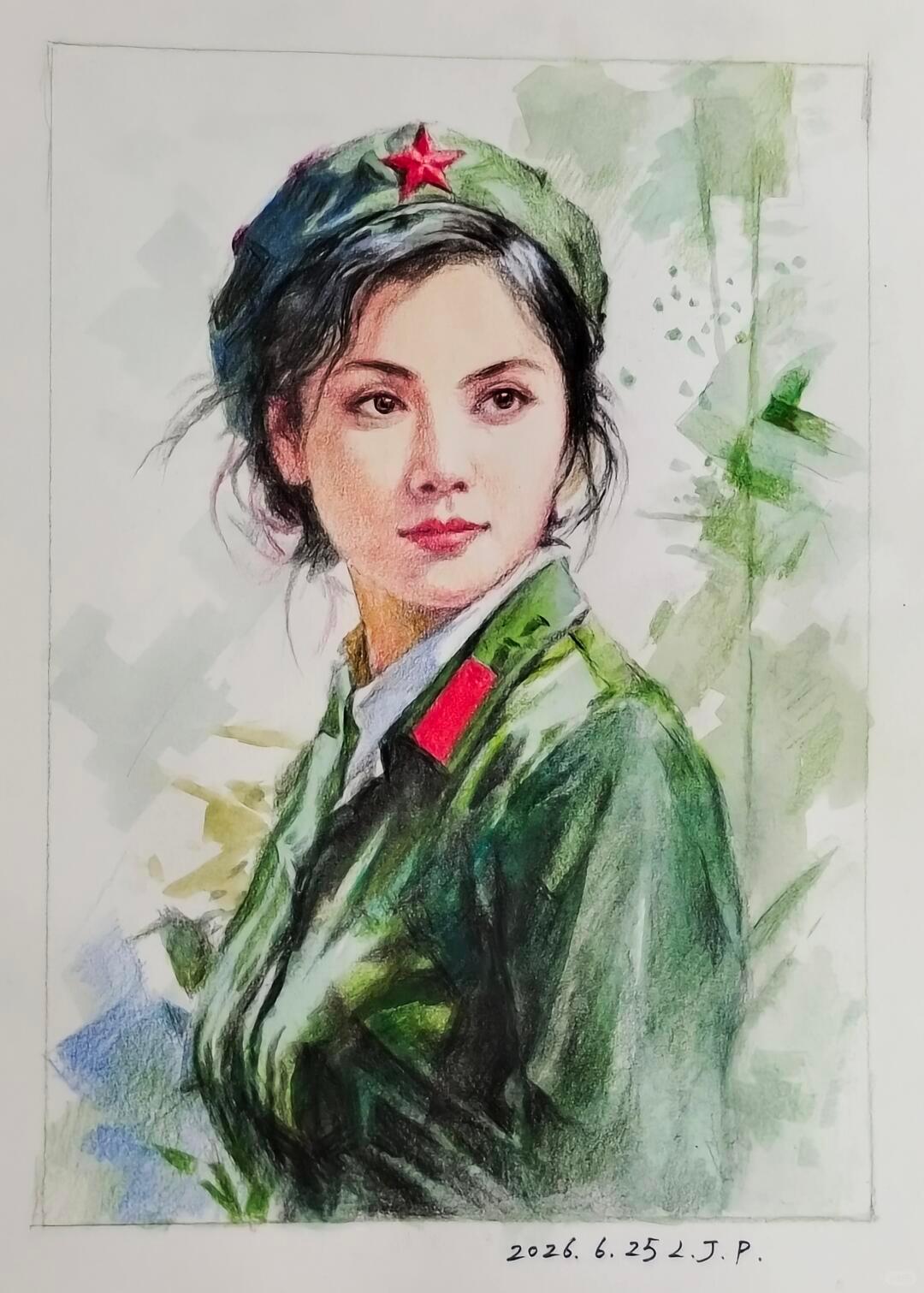 记忆中的女兵(彩铅画) 