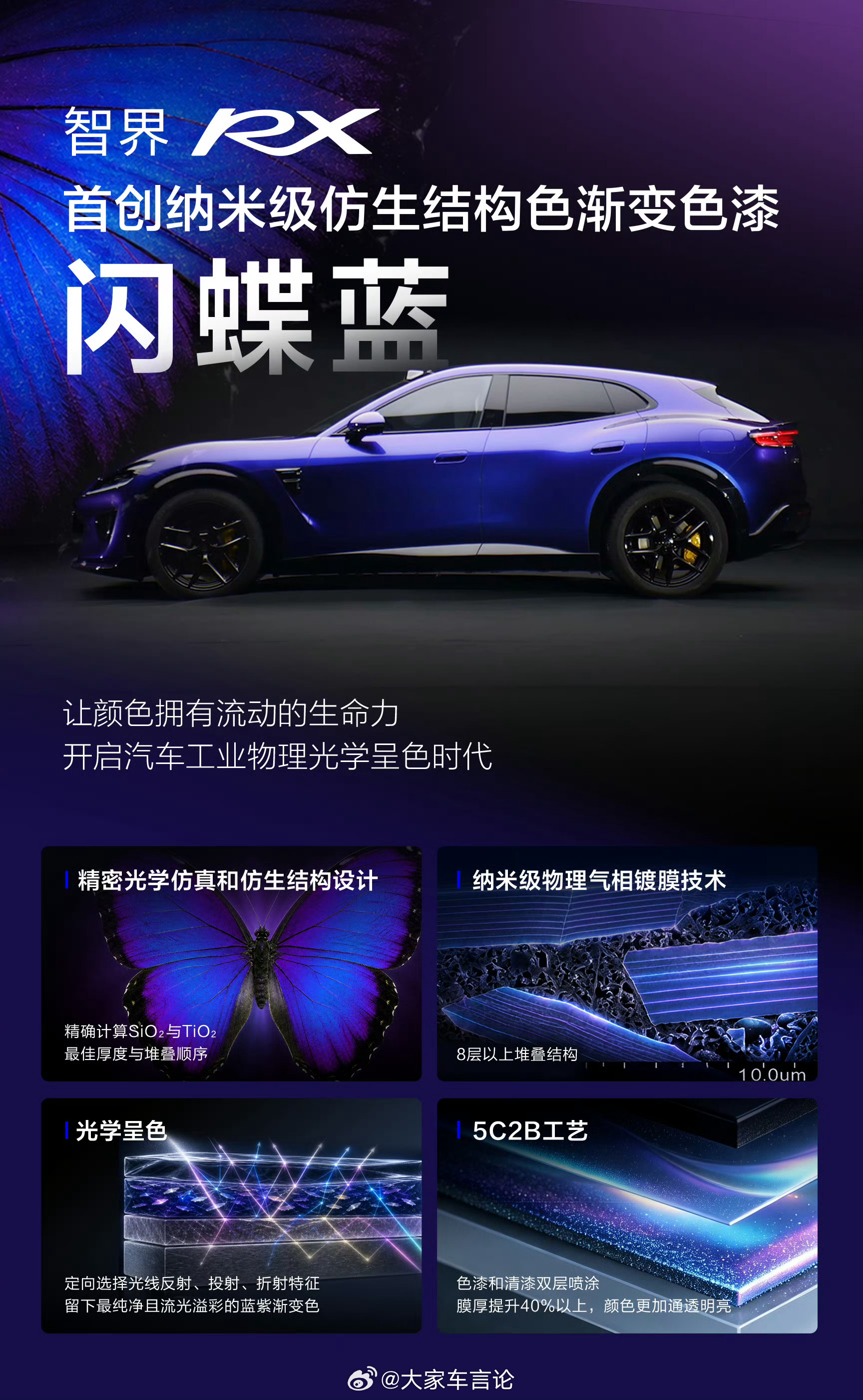 智界RX公布新色「闪蝶蓝」，这车漆有点意思。智界rx 智界rx闪蝶蓝首曝