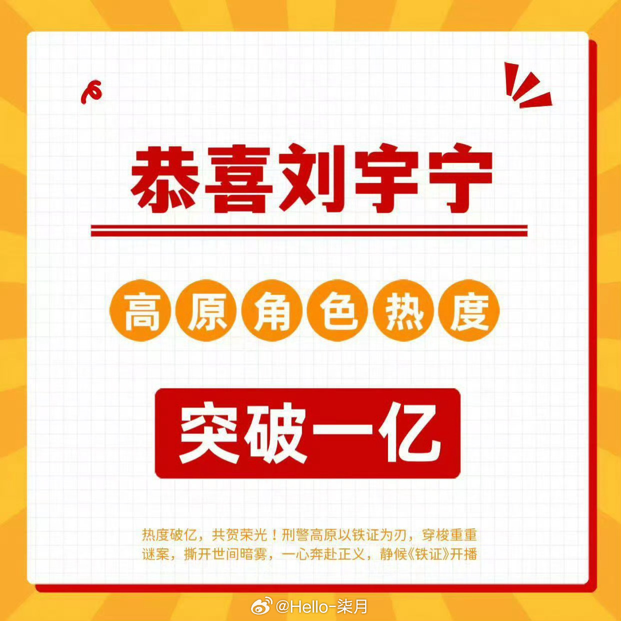 摩登兄弟  恭喜刘宇宁，在拍剧《铁证》高原角色破亿！你是最棒的，我们也是