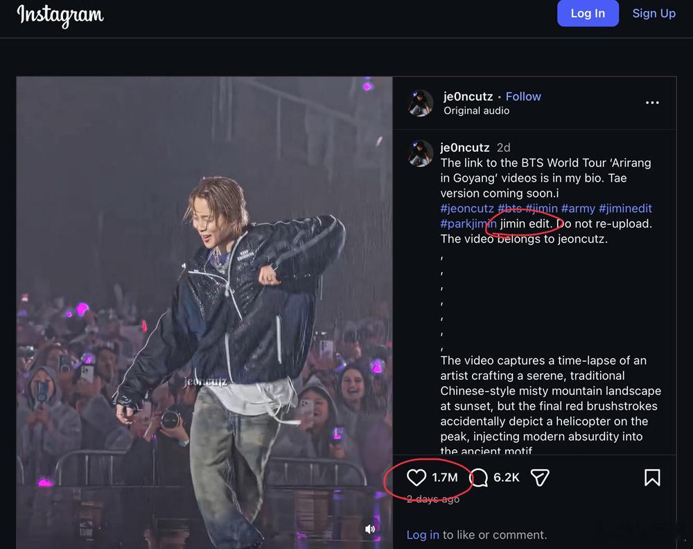 单纯好奇，同一个人同一天发的视频，点赞量竟然差这么多，这难道就是防弹少年团唯一主