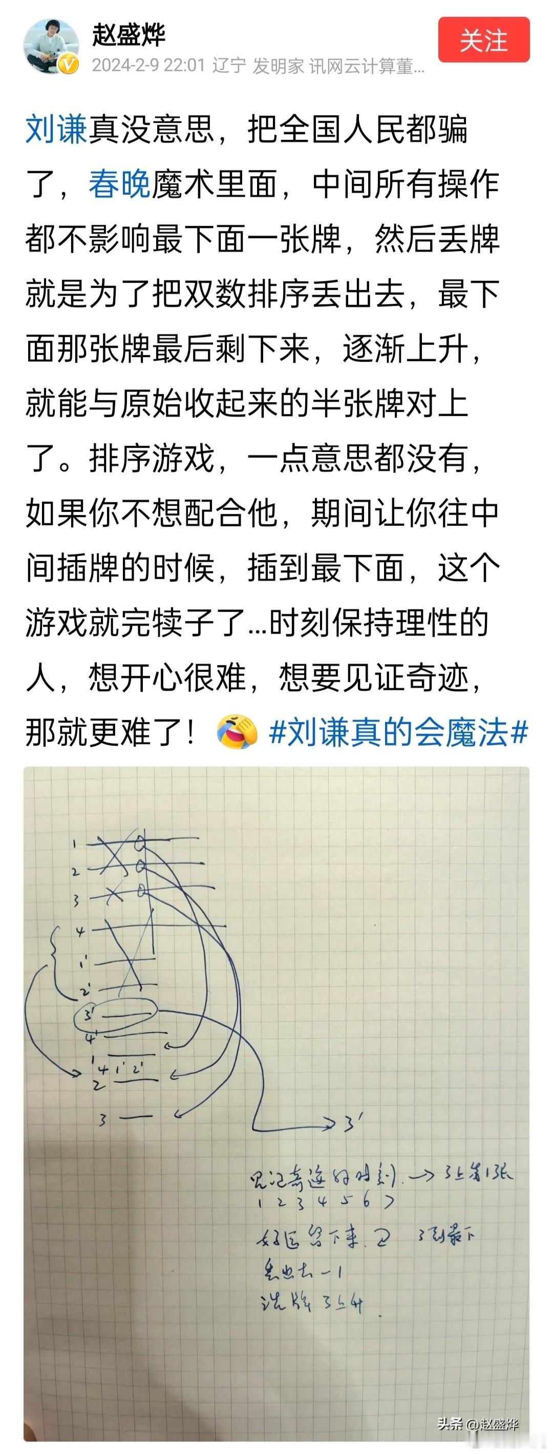 龙年春晚刘谦魔术揭秘来了。原来如此。 ​​​
