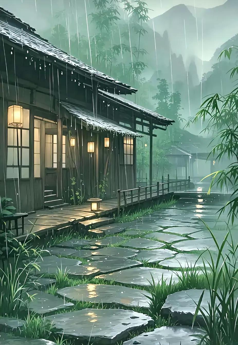 雨下千条线，
僧敲百家门。
横批：《雨下与僧敲》
