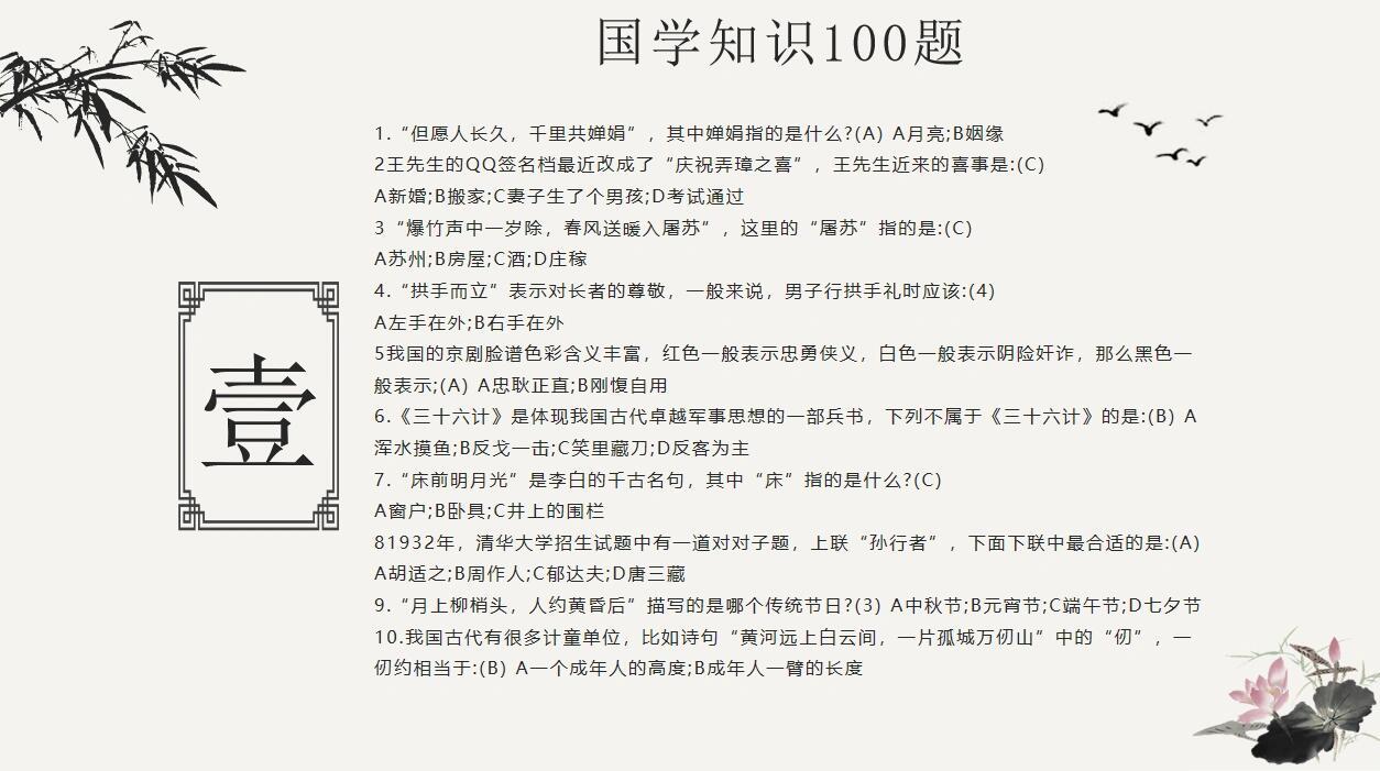 国学知识必背100题。 ​​​