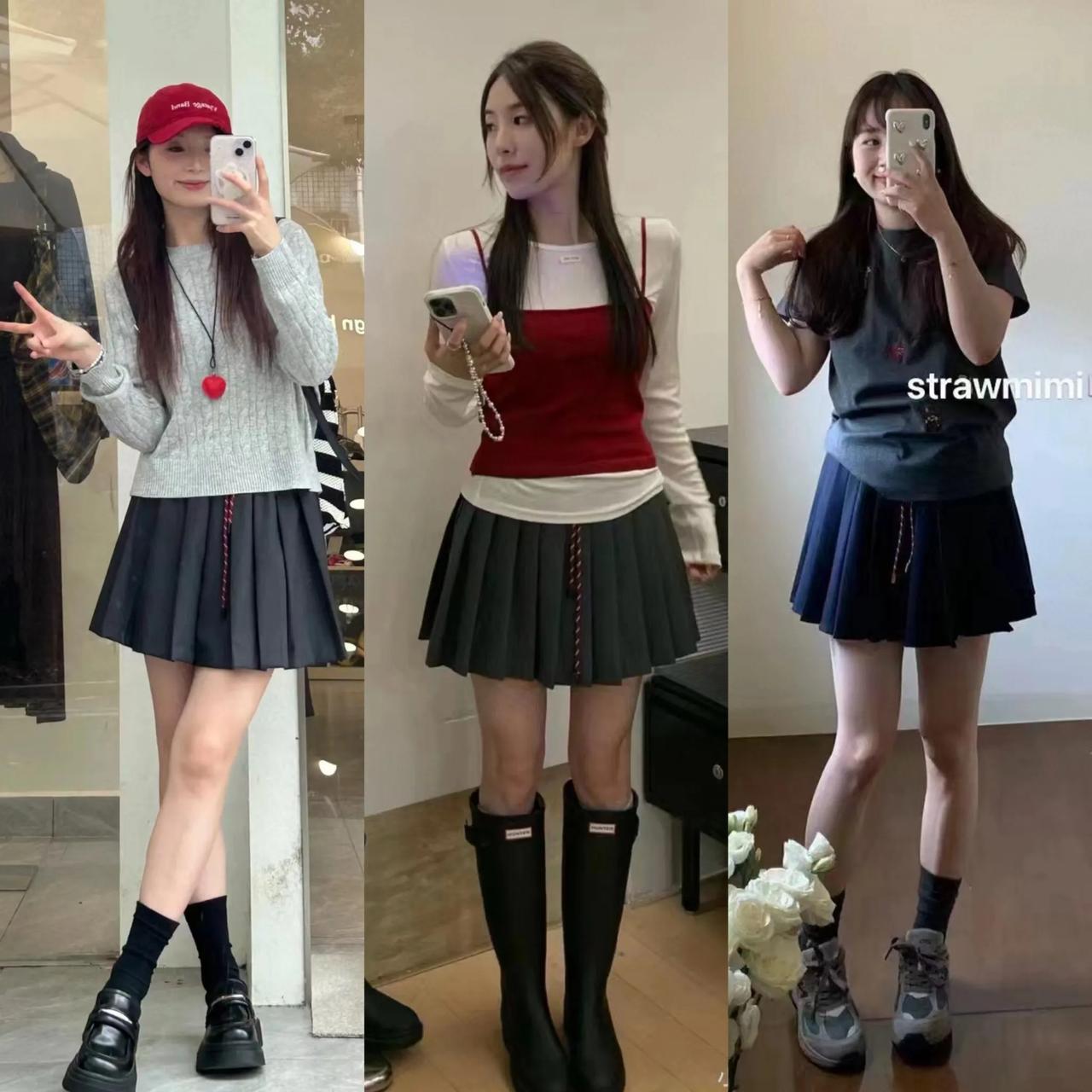 百褶短裙的多种穿搭分享
一年四季都可以穿，可搭配各种上衣，也可以叠穿，各有风采。