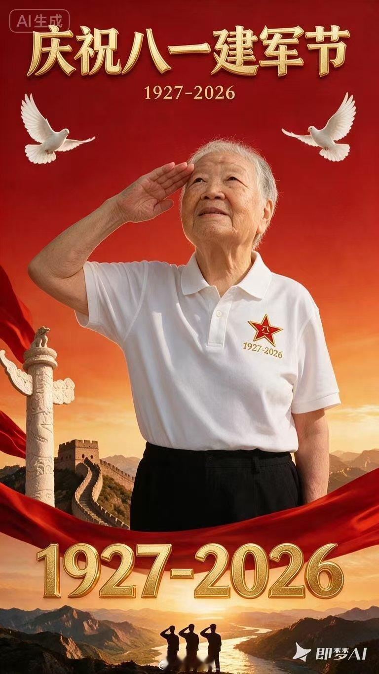 给94岁的奶奶也是军人一员，如今依旧身体健康，精神抖擞。用ai给奶奶做了一张合影