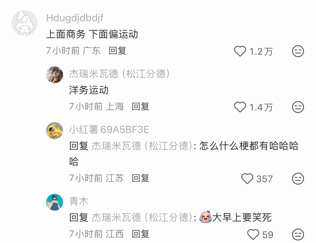 我真的笑疯了，有个人分享自己的穿搭问怎么样，然后热评说是上面商务下面偏运动，结果