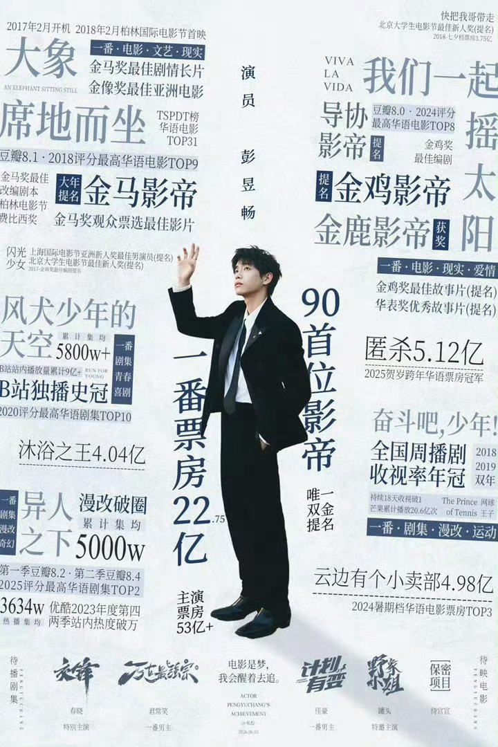 金在中发了彭昱畅李庚希彭昱畅凭借极具感染力的角色演绎收获海外艺人认可，为角色极致
