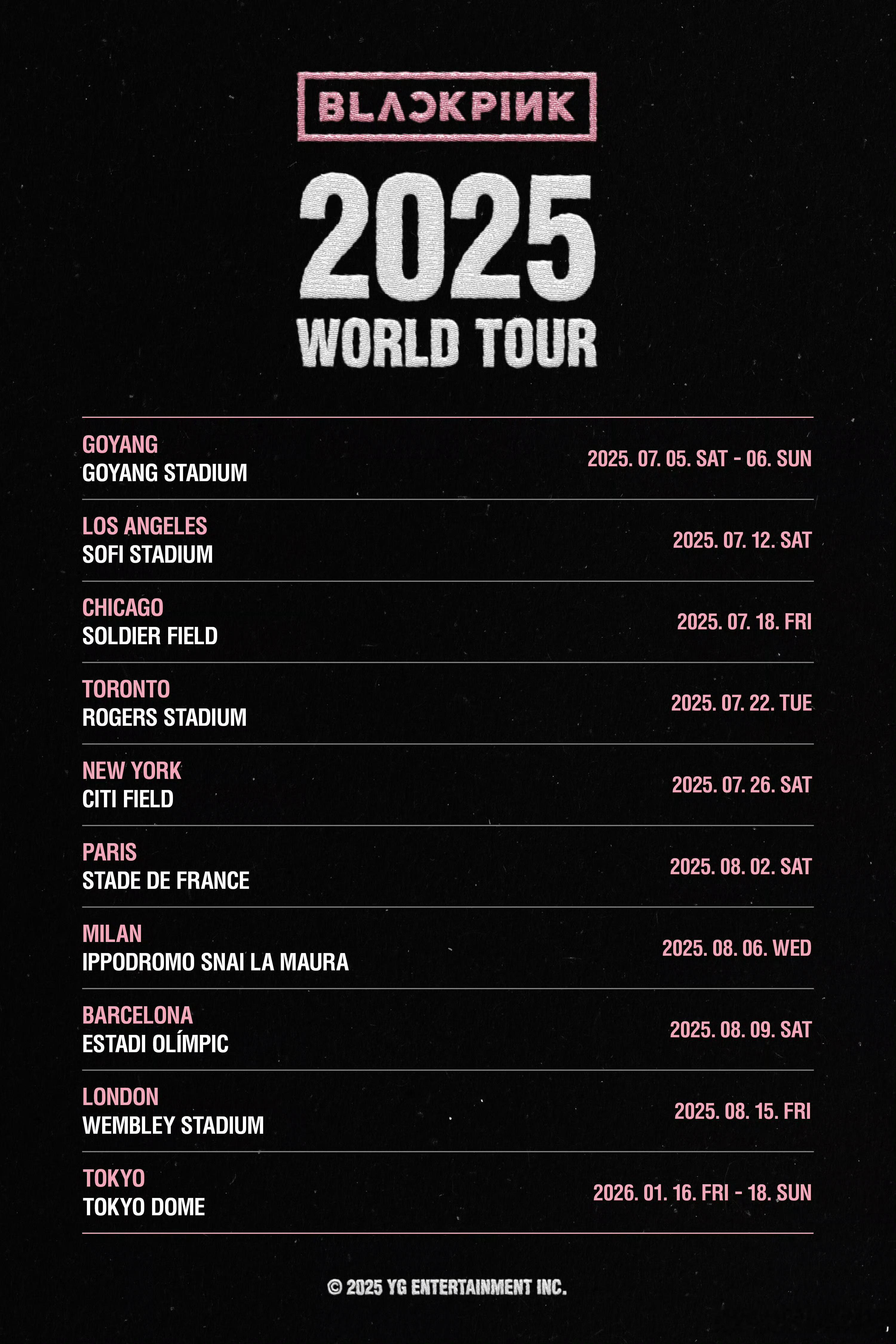 BLACKPINK官宣2025世巡场次 BLACKPINK正式宣布2025年世界