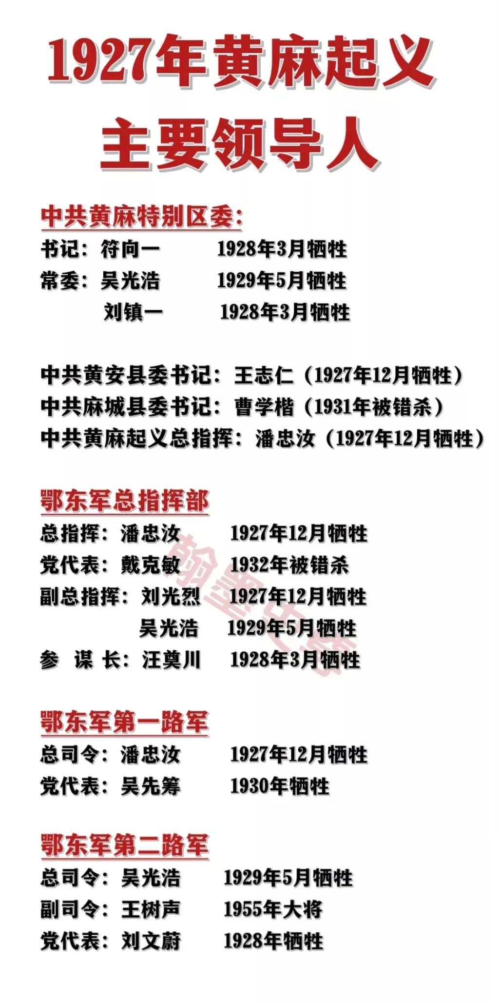 好惨，好壮烈，好令人敬佩呀！黄麻起义有一个总指挥部，2个分指挥部，共有领导人16