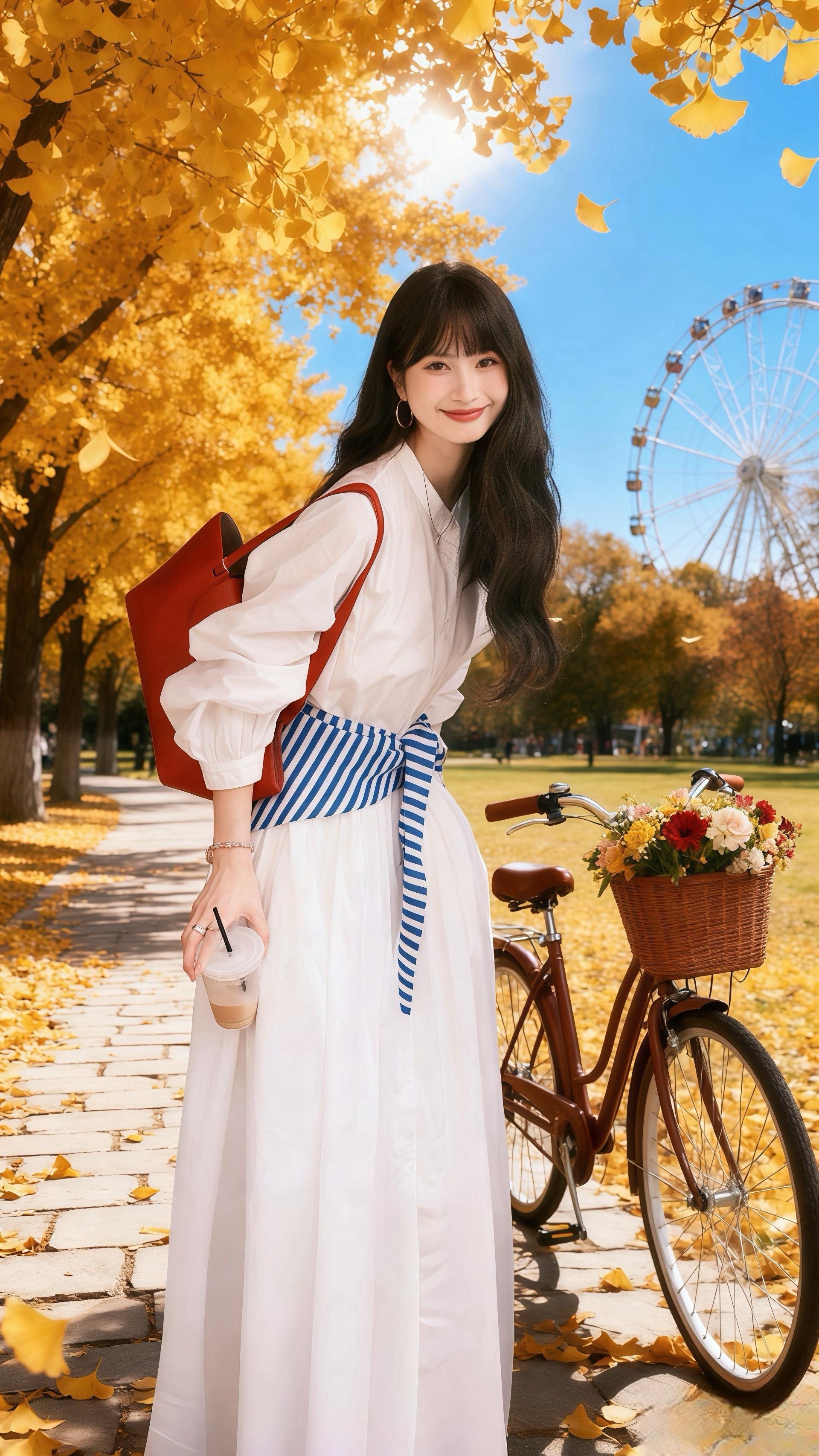 《秋日公园的美好定格》秋日的公园，阳光正好。苏晓穿着素雅长裙，背着红棕...