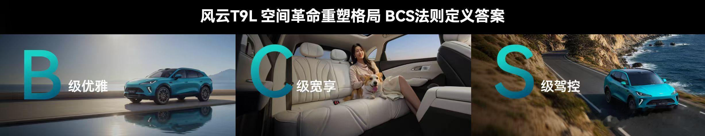 风云T9L定位智美大五座SUV，车身尺寸与轴距在同价位车型中有优势，后排乘坐空间