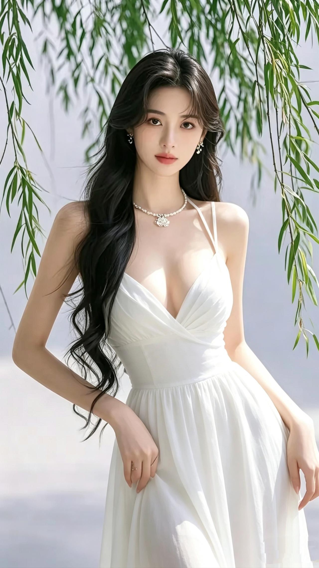 《柳下白裙》
 
柳丝垂落如帘
滤去了尘世的喧嚣
你立在清浅的光里
一身白裙，像