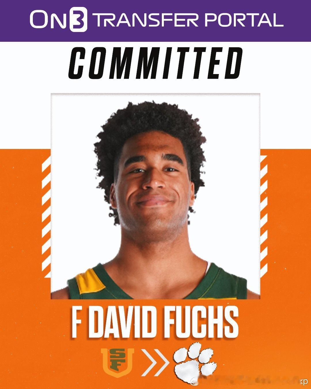 王俊杰前室友David Fuchs新赛季将转校至克莱姆森大学NCAA