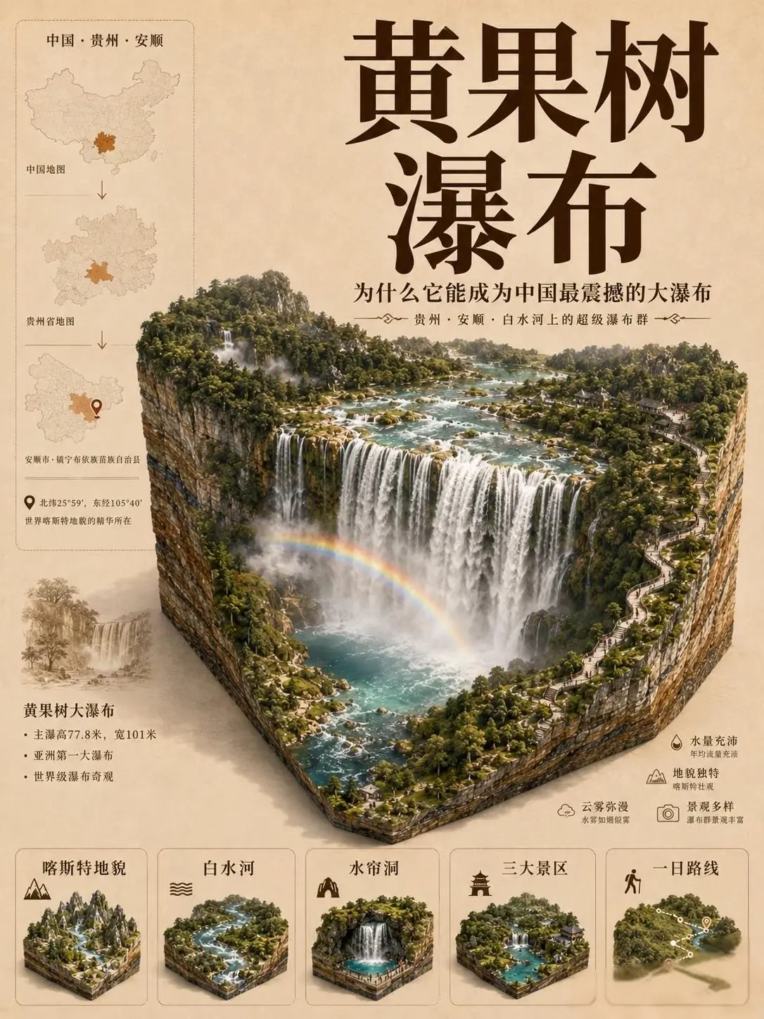 关于黄果树瀑布最全面且形象的图片解读。