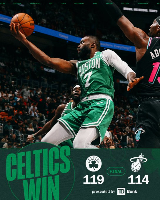 全场比赛结束，我们最终在客场119-114逆转战胜热火☘️西蒙斯39分4篮板4助