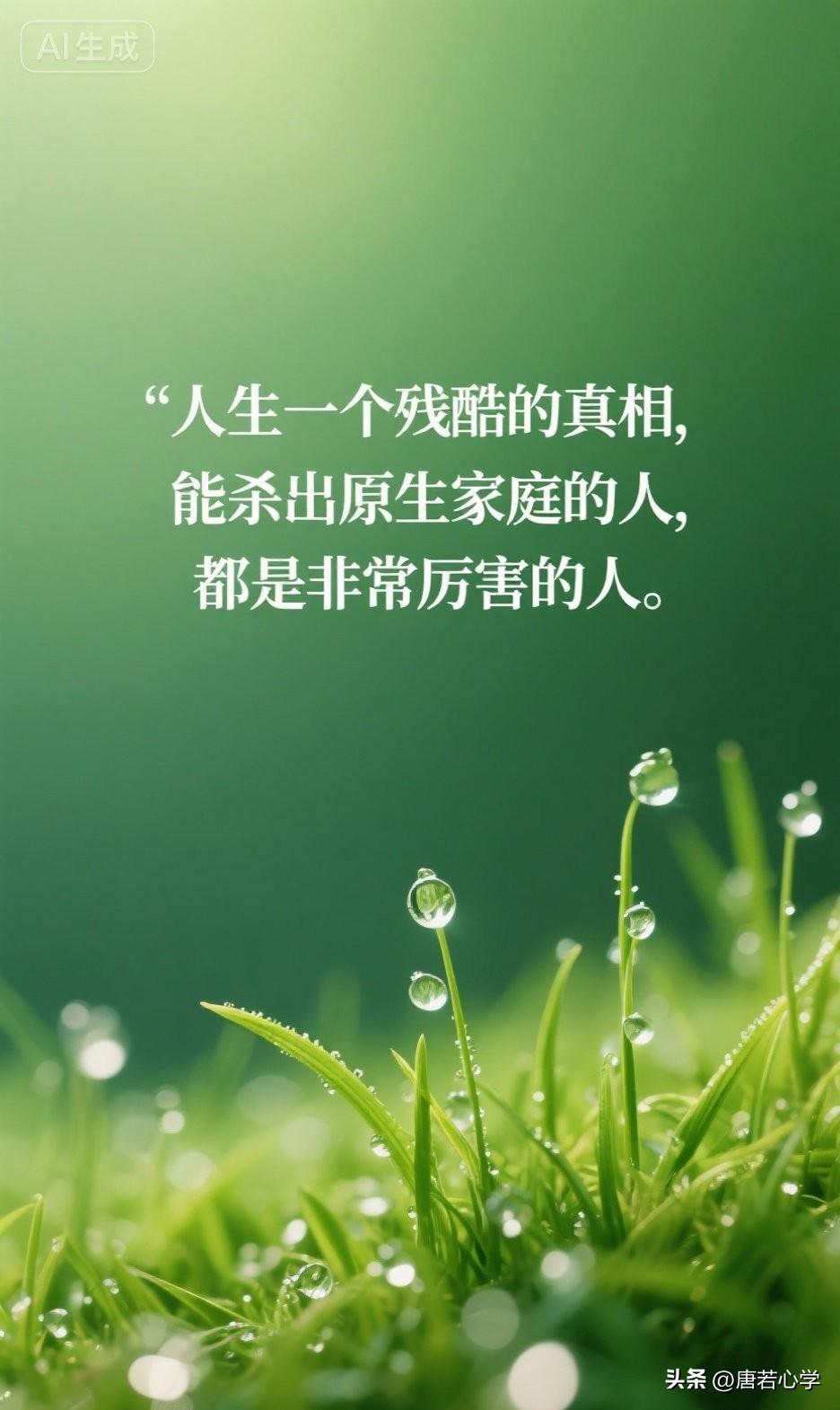 人生一个残酷的真相，能杀出原生家庭的人，都是非常厉害的人。

心理学家阿德勒说：