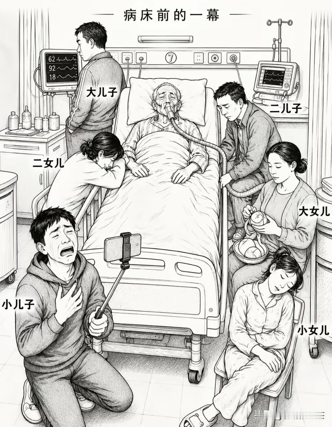通过病床前的一幕，你觉得谁最孝顺？