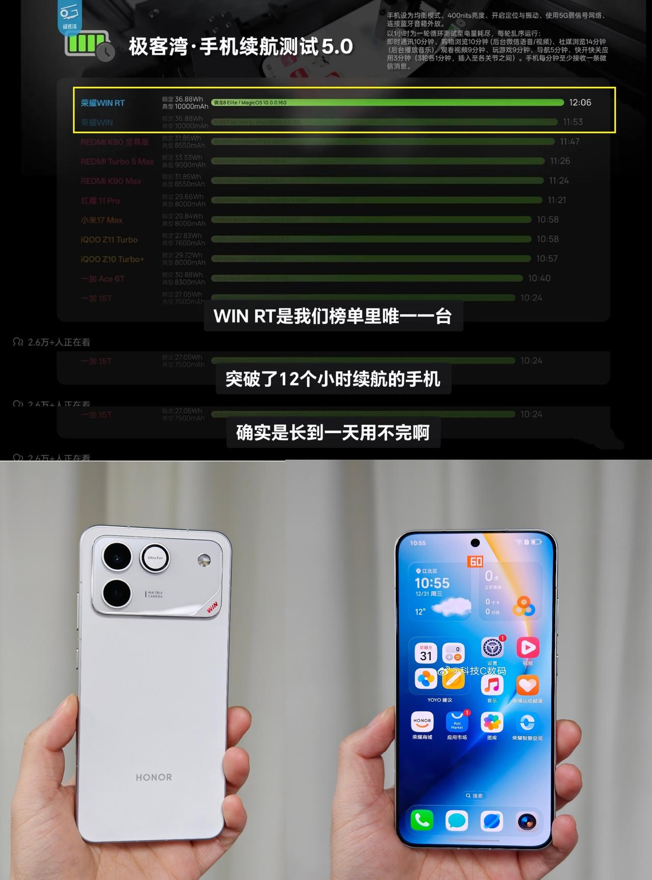 万万没想到，2026年的手机续航冠军居然是2025年发布的手机，荣耀WIN系列成