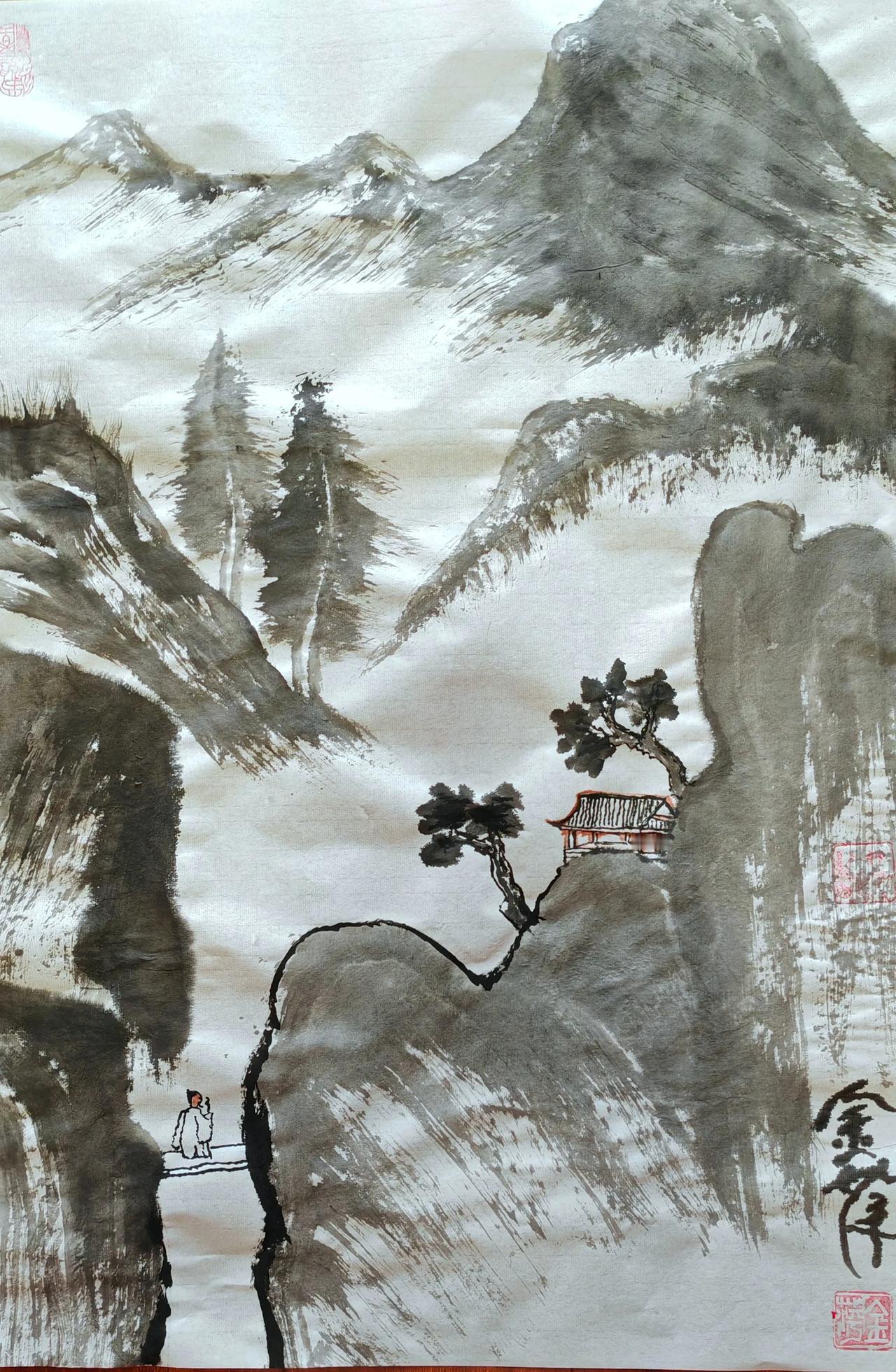 
登高望远天地宽，
及时行乐不畏难，
花落花开随它去，
松柏迎风自凌寒。