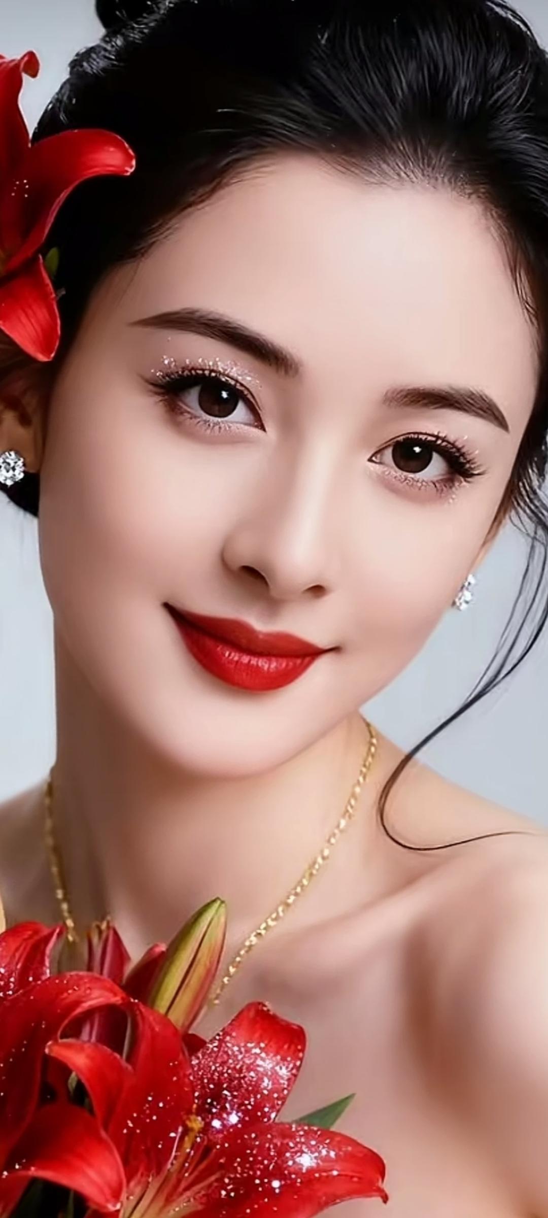 红艳动人，花美人更美！🌹💄✨