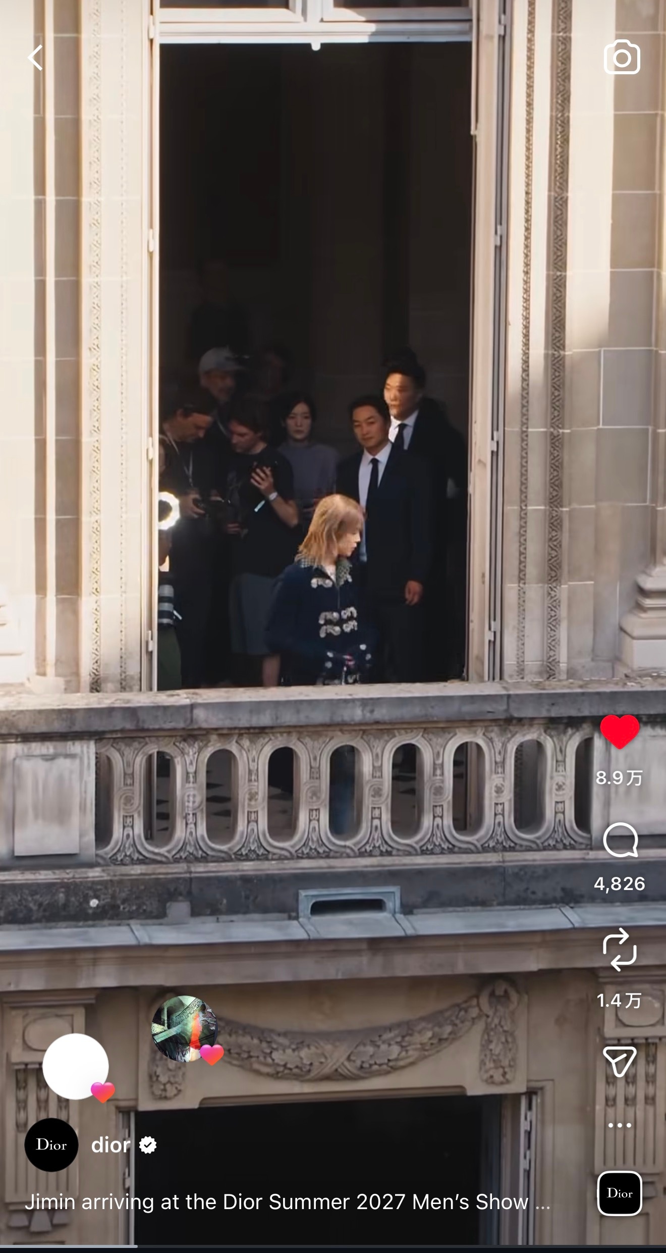 朴智旻 在迪奥官方Instagram主页发布首个此次2027男装春夏大秀单人po