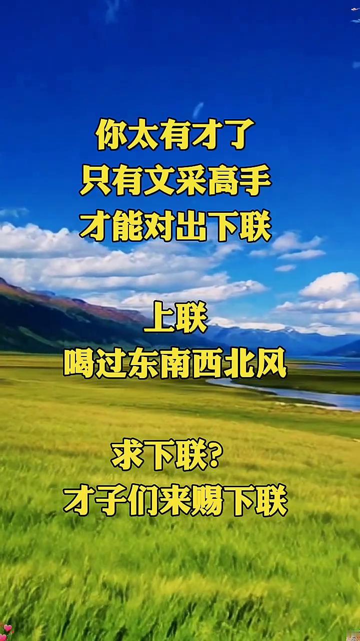 你太有才了，只有文采高手才能对出下联。
上联：喝过东南西北风。求下联？才子们来赐