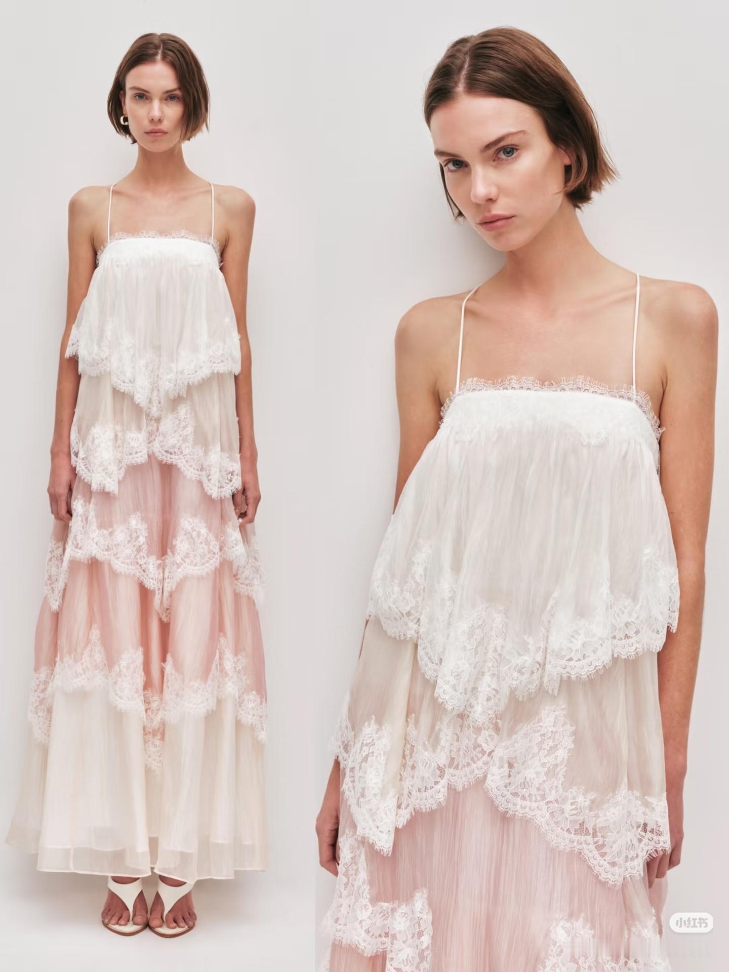 今年烂大街的款式，每个网红店都有这件aje2026春夏系列的抹胸蕾丝连衣裙的山寨