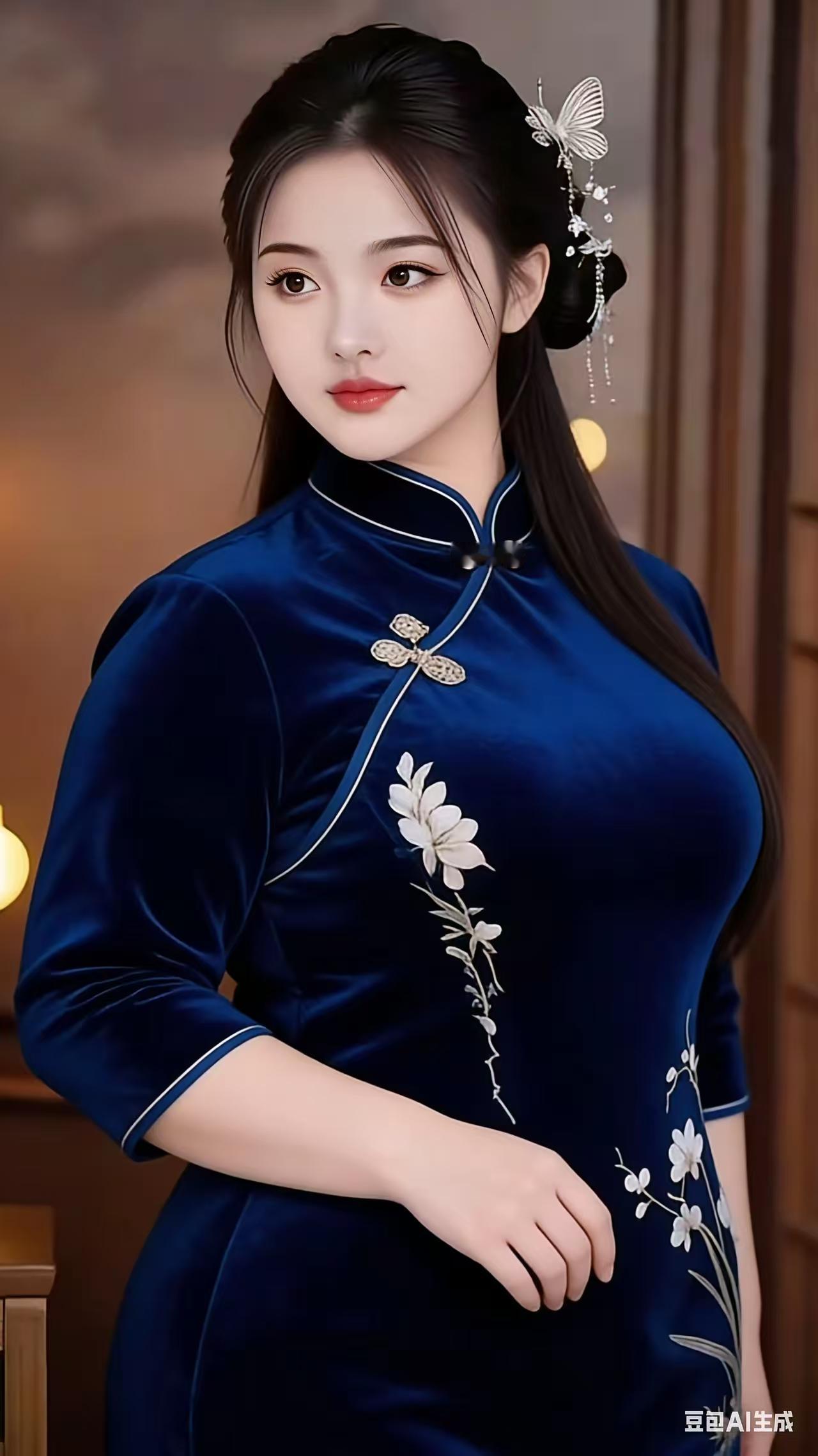 蓝衣佳人
蓝衣静倚小窗开，
风弄花影拂翠苔。
一抹嫣然凝晓梦，
暗香轻绕美人怀。