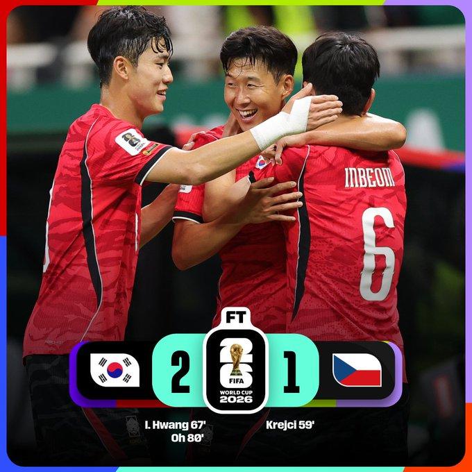 【韩国2比1捷克 太极虎赛后数据】
自2002年以来，韩国队在世界杯的近七场揭幕